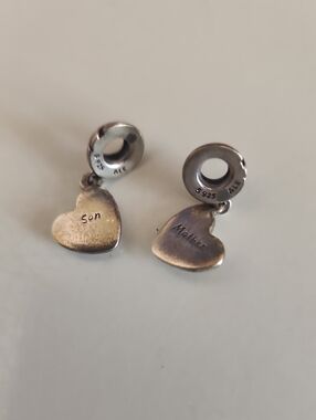 Pandora Sterling Silver Heart Dangle Charms - Son & Mother